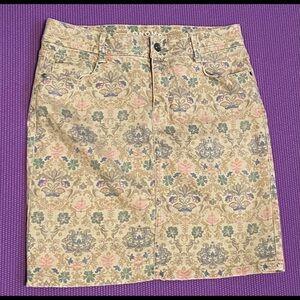 Beige Floral Patterned Jean Skirt- Size 4